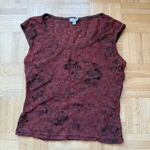 XOXO | vintage women's small sheer Burgundy Floral Lace top